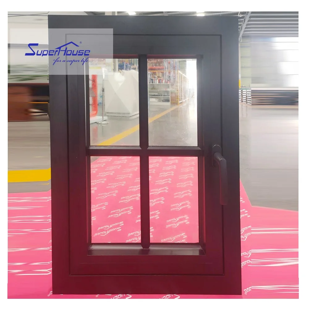 Modern Design Casement Window for New Building or Replace House Customized Black Dark Bronze Aluminium Double Glass Swing Window