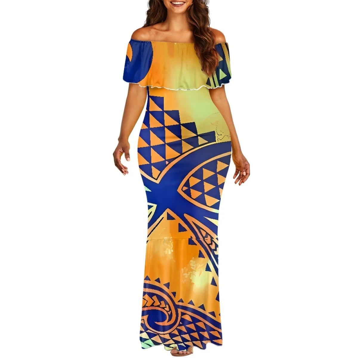 1MOQ Drop Shipping  Polynesian Elei Tribal Design Custom Nightclub Fashion Evening Party Sexy Pacific Island Pattern Dress