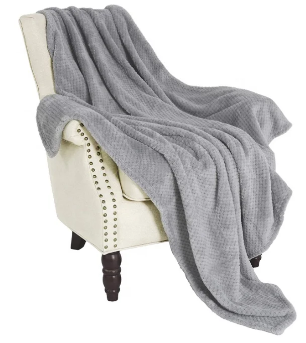 Solid color small square thickened waffle jacquard flannel blanket for Take a nap at home