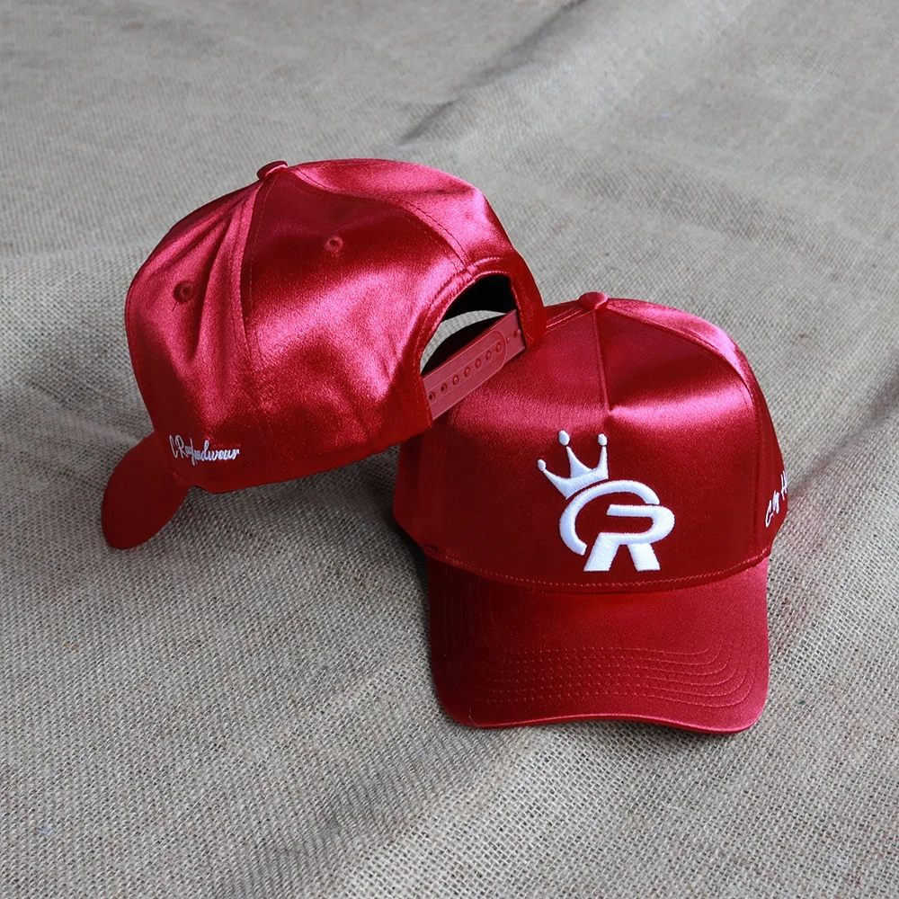 Fashion custom design girl hat Red color 5 panel baseball cap Satin high quality hat adjustable Plastic tail spike hat