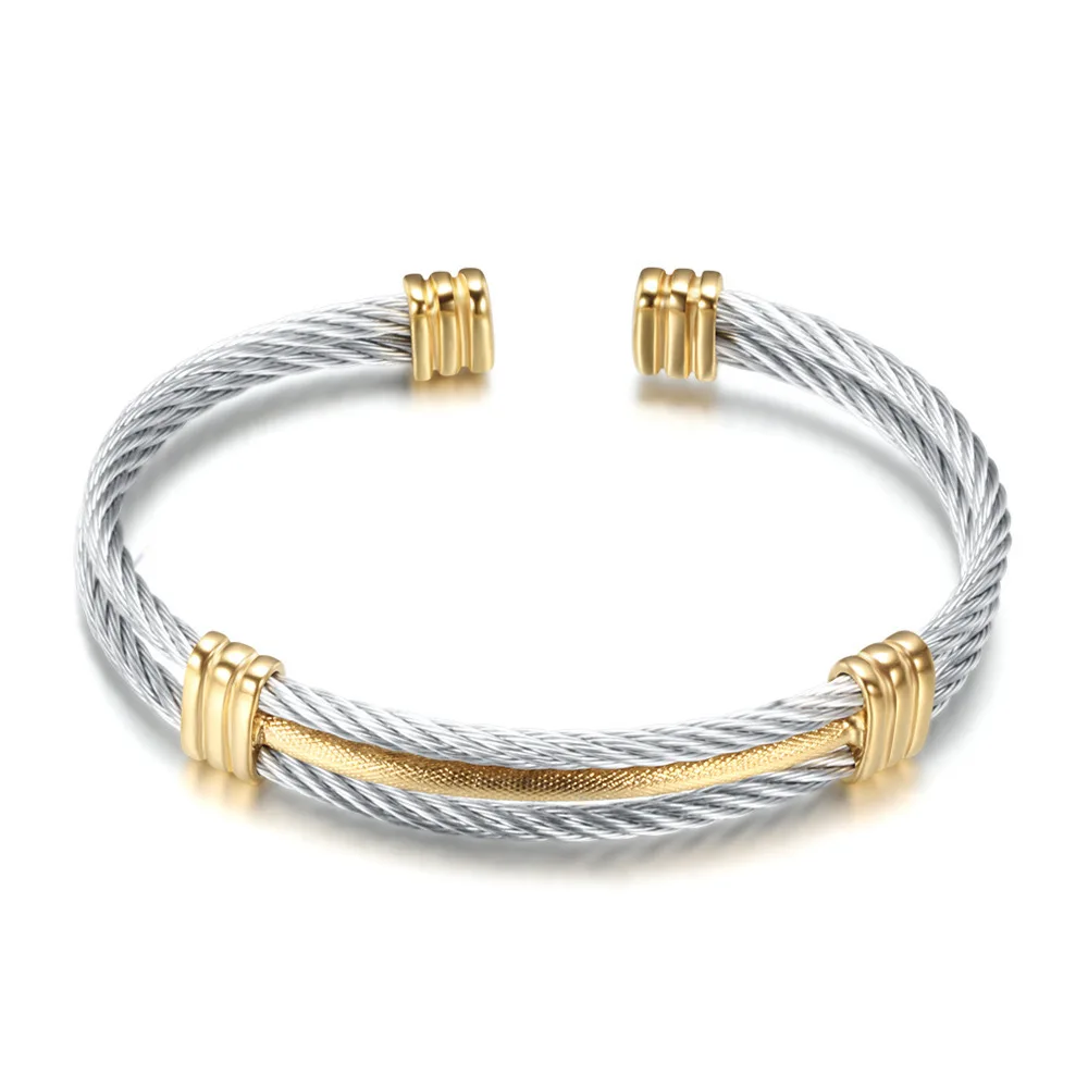 316 L Stainless Steel Chunky Two Tone Twisted Wire Cuff Bracelet  Jewelry Men Non Tarnish Waterproof Cable Cuff Bangle Bracelet