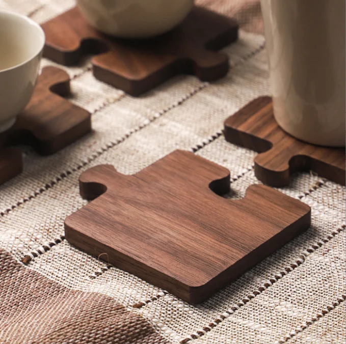 Walnut coasters Solid wood tea coasters Insulation pads Wooden puzzle coasters plate mats wooden mats