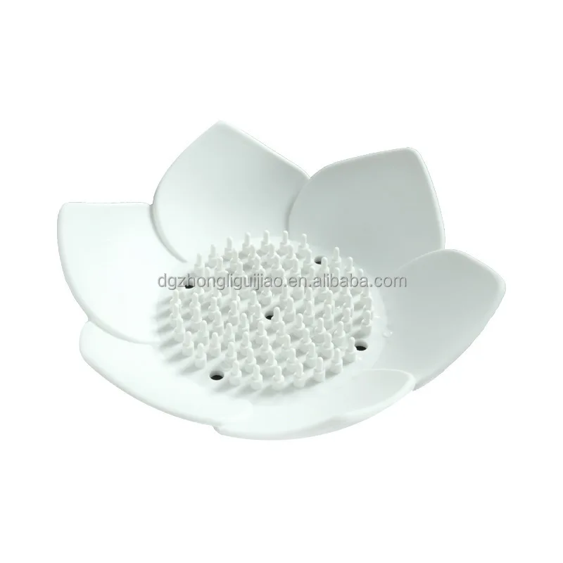 Creative Silicone  Dish Flowers Shaped Soap Tray with Drain Lotus  Soap Holder for Bathroom Shower Kitchen Toilet Home Hotel