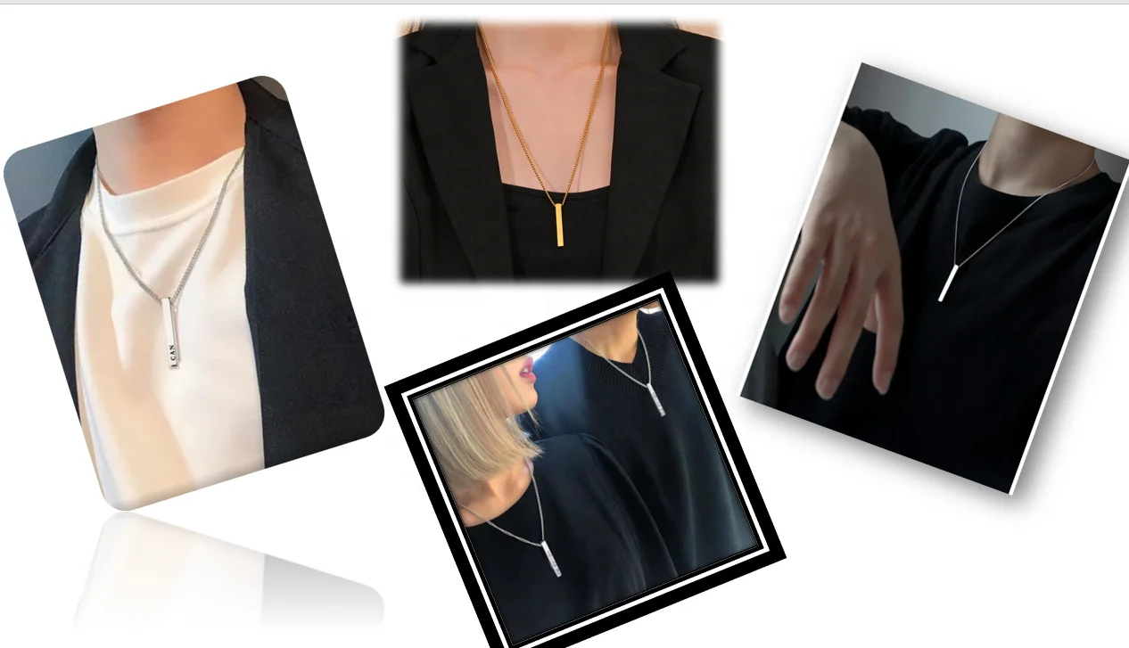 Engraving 3D Bar Name Necklace Personalized Text Message Cool Simple Design Women  or man Pendant  necklace