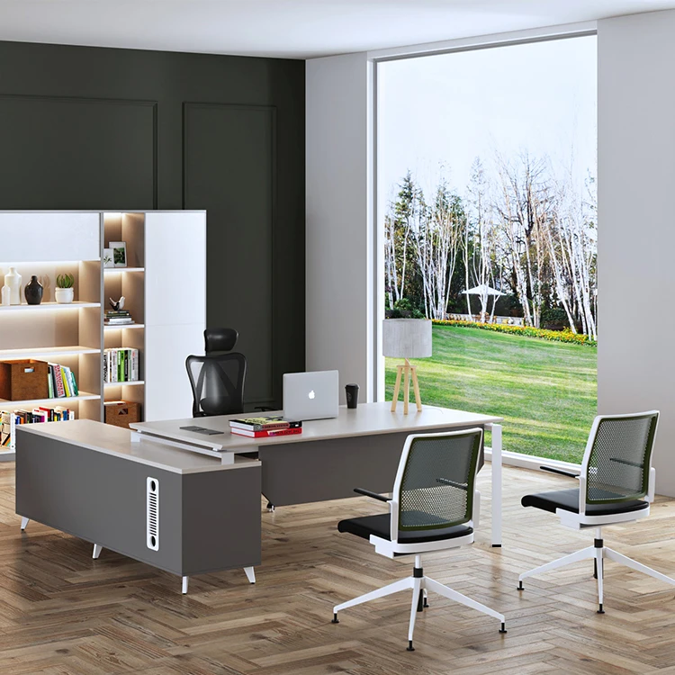 Luxury Modern Design Office Desk with Curve Edge Banding Ergonomic Workspace Manager Computer Desks Villas Wooden Metal Material