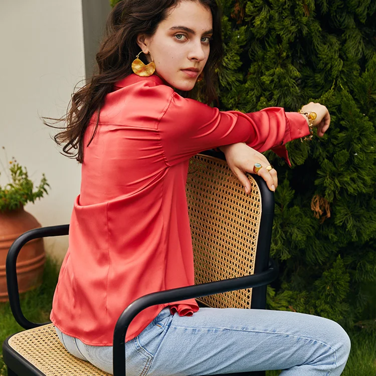 2023 new arrival 22mm solid color 100% mulberry silk top blouse long sleeves real custom silk shirts women