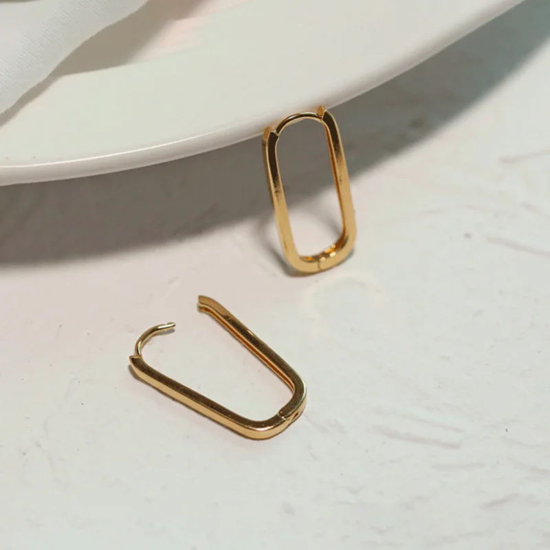 Fashion Simple 18k Gold Plated Stainless Steel Geometric U Shape Hoop Earrings For