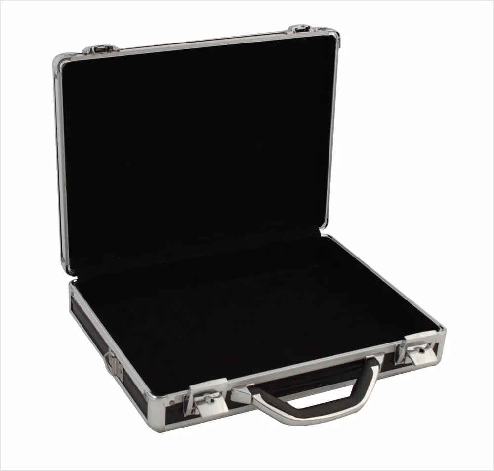 APC006      380*280*80mm     Aluminum Hard Case Foam Black Briefcase Portable Tool Case Aluminum Carrying Case