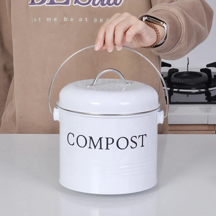 Custom Stainless Steel Compost Pail Kitchen Countertop Garden Trash Bucket Container Pail Compost Bin