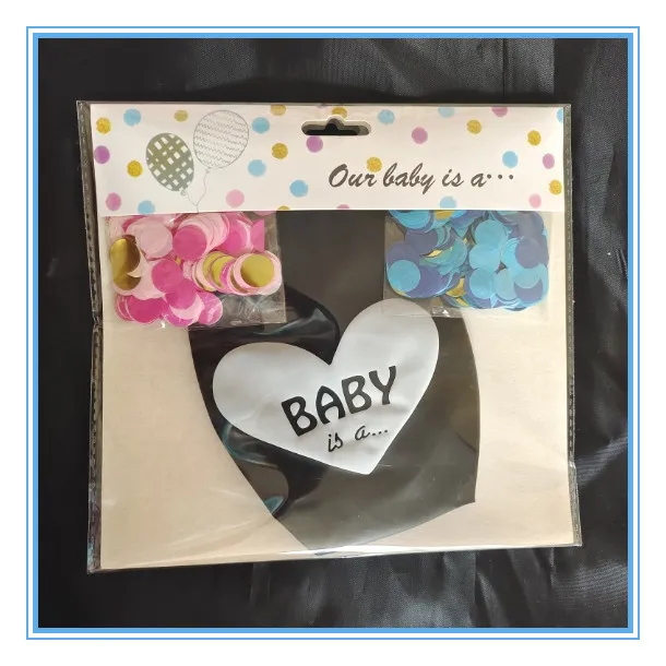 LEMON 36 Inch Baby Gender Reveal Big Black Balloons with Pink and Blue Heart Shape Confetti Packs for Boy or Girl Party Supplies