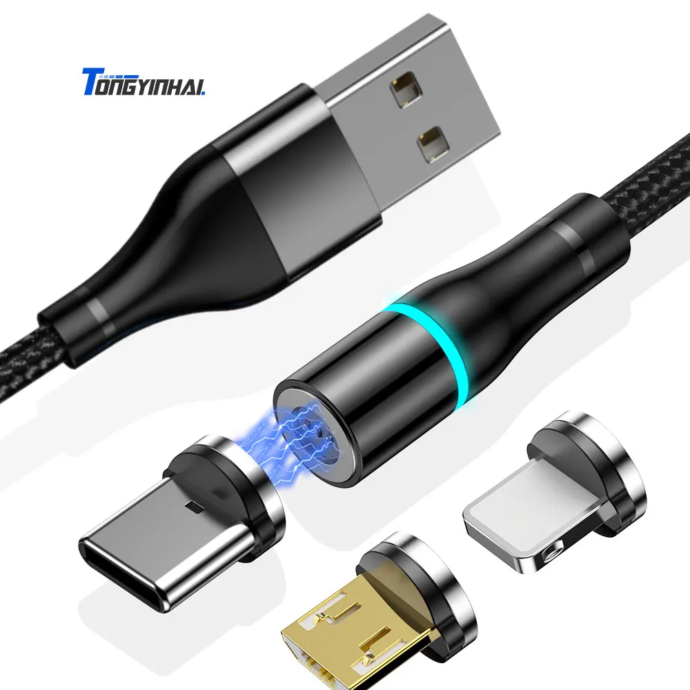  Оптовая продажа tongyinhai фабрика 1M 2M 3.3ft & 6.6ft Магнит USB кабель с нейлоновой оплеткой 3A Магнитная Тип C Micro LED зарядки кабели для передачи