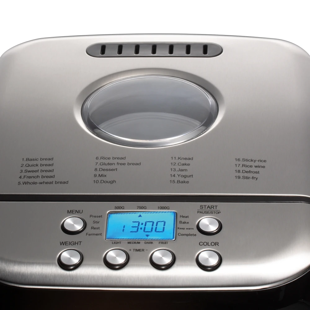 RAF 600W Home Bread Machine with Clear LCD Display Efficient and Time-saving Large Glass Viewing Window non stick pan