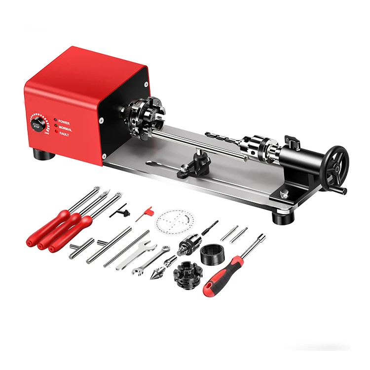 WM101A-Plus Mini Wood Lathe Machine  DIY Woodworking Small Benchtop Lathe with Wood Turning Lathe Tools Kits