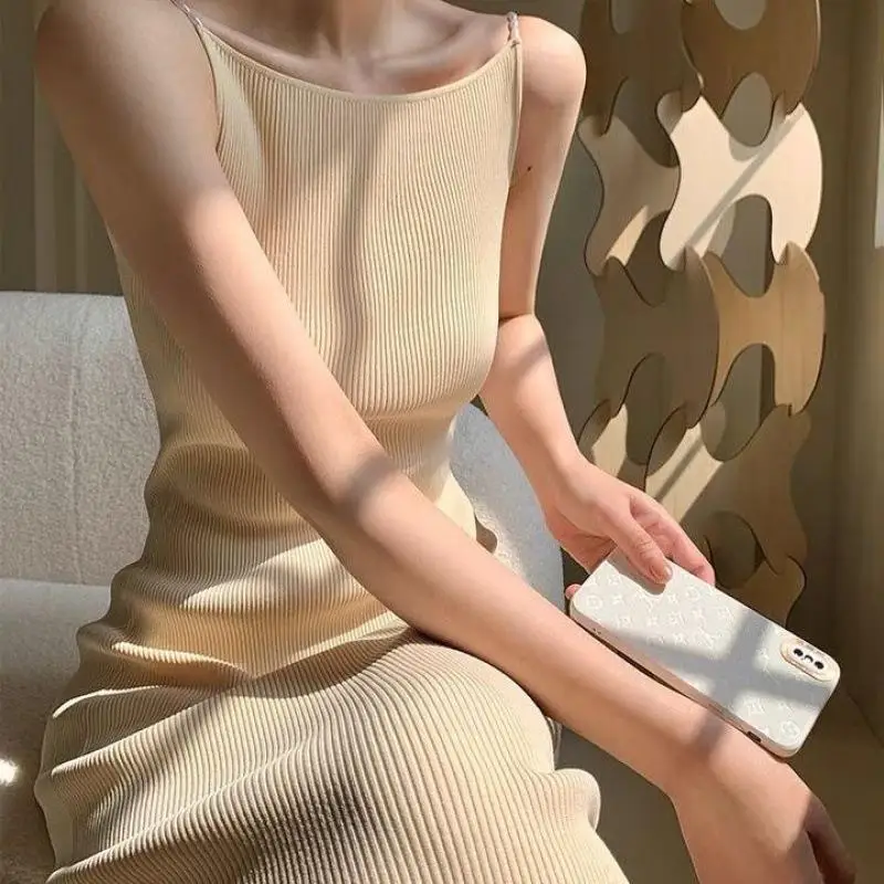 2024 Spring Summer French Fashion Knitted Long-length dress with design sense featuring pearl straps and elegant temperament