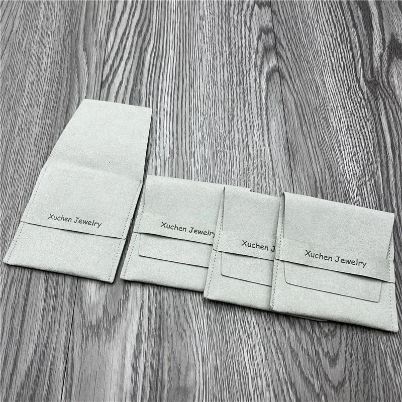 Custom Emboss Logo Microfiber Jewelry Flap Pouch Smoky Gray Envelope Suede Earring Necklace Packaging Jewelry Bag