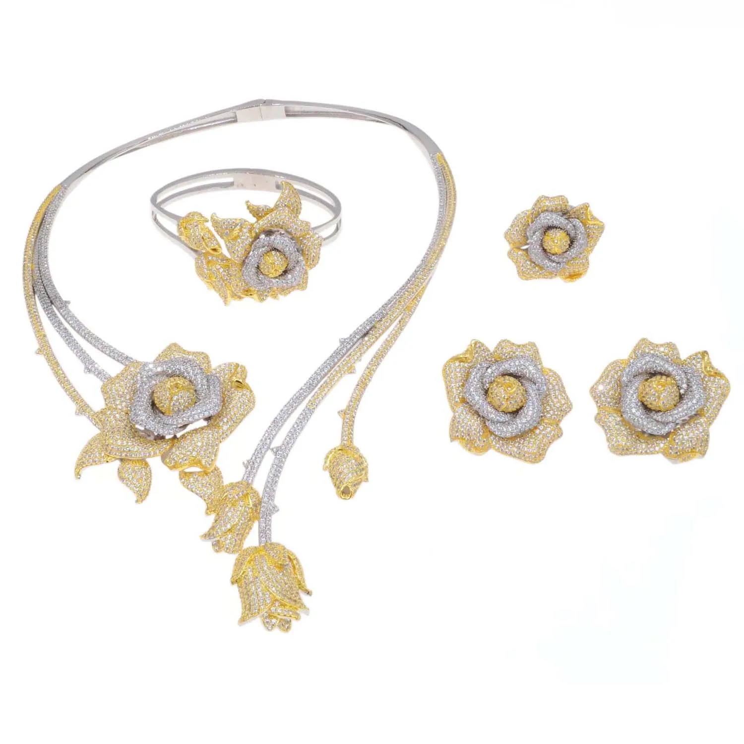Zhuerrui Factory Woman Gold Jewelry Sets Silver Flowers Necklace Jewelry Set Hot Selling Bridal Costume Accessories HZ23045158