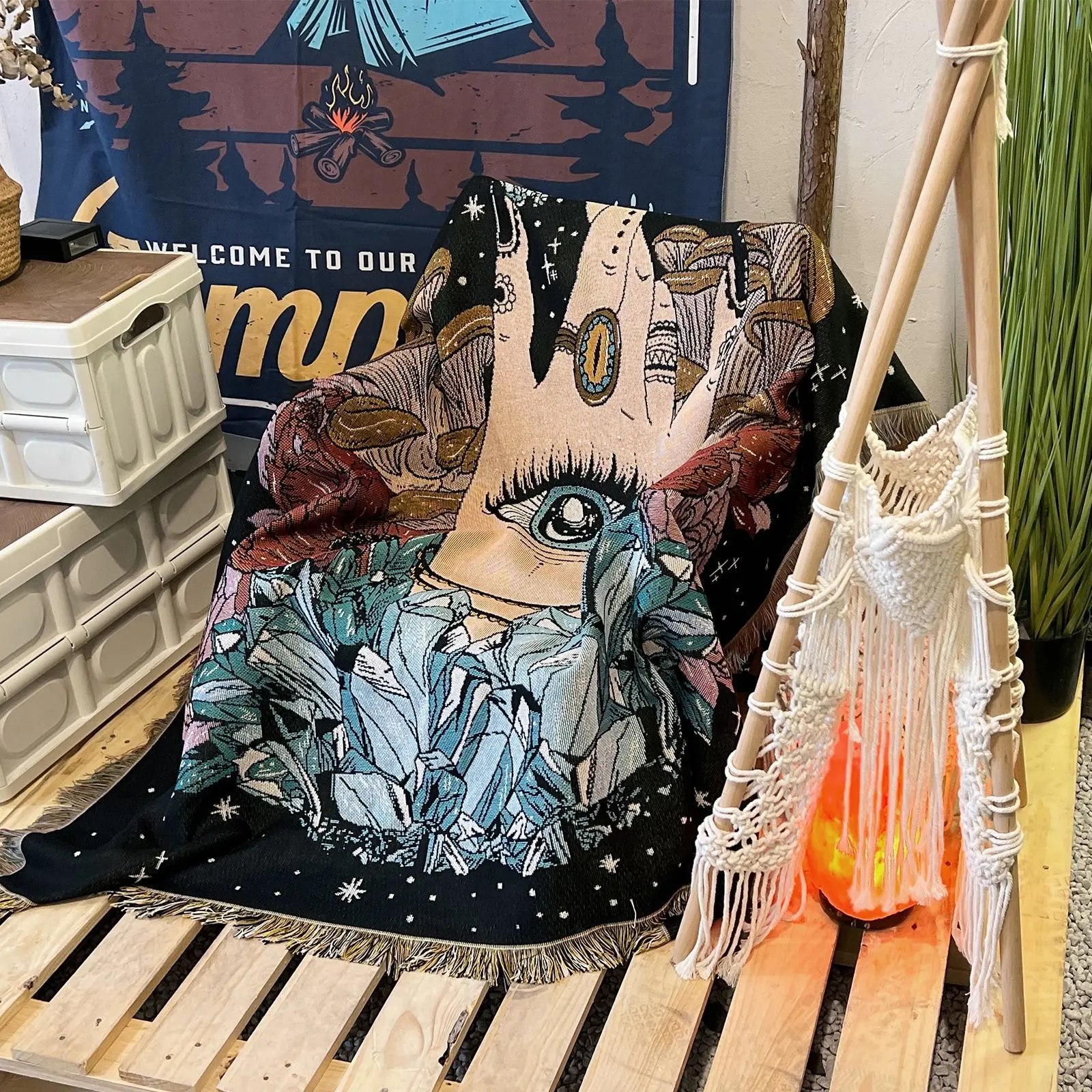 Hot Sale Jacquard Polyester Cotton Knitted Woven Textile Tapestry Blanket