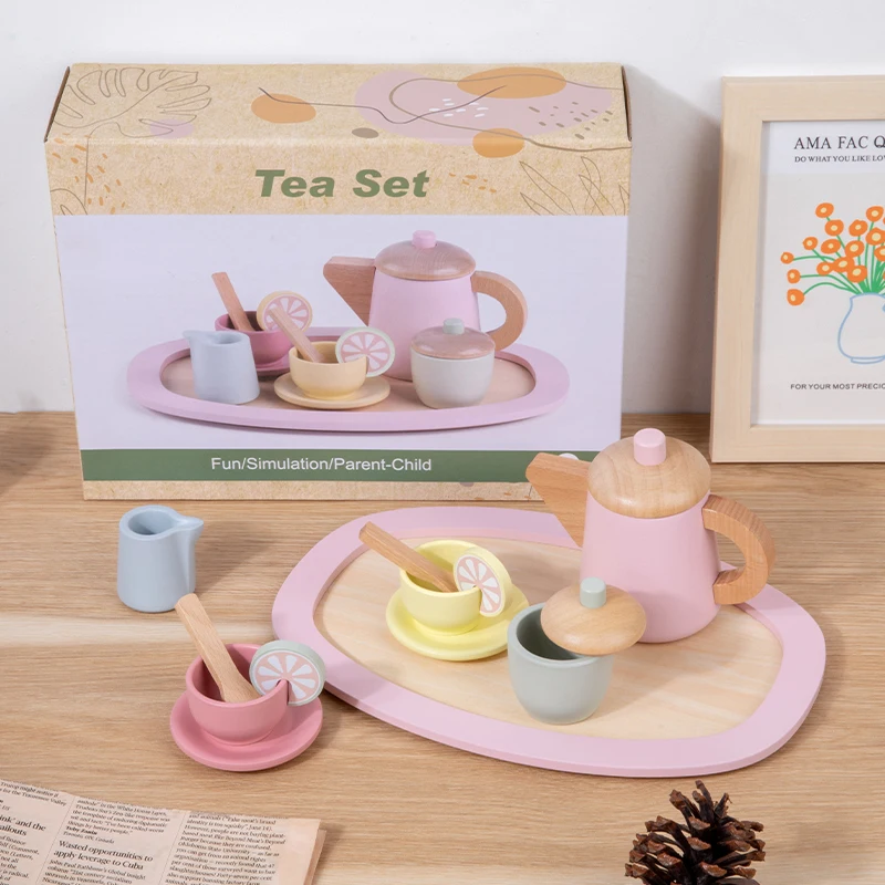 Baby Afternoon Teapot Pretend Play Wooden Tea Set Pretend Play Kitchen Toy Set Fun Simulation Parent-Child Game for Toddlers