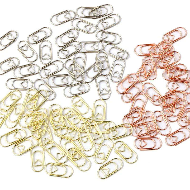 Cute Golden Heart Small Size Bookmark Paper Clips Rose Gold 15mm Metal Mini Paperclips