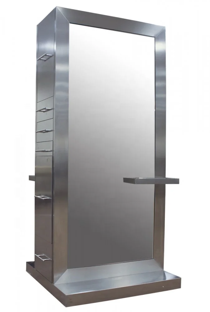 classic french style stainless steel barber mirror station