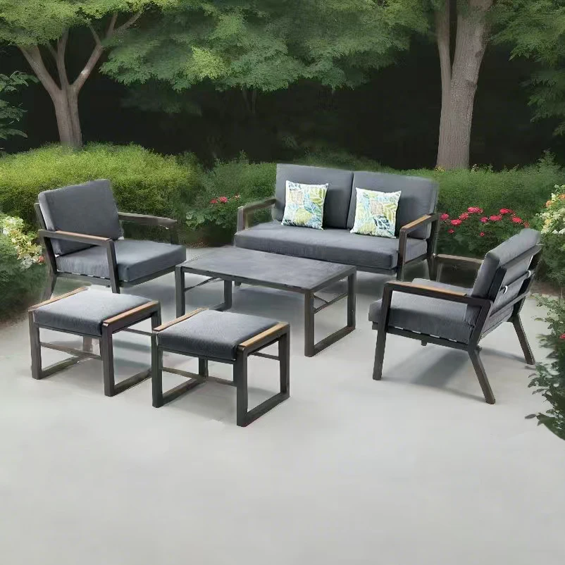 Modern Outdoor Plastic Wood Garden Furniture Waterproof Garden Table And Chair Patio Dining Set Wooden Garden Sets