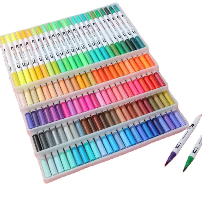Soft Brush Double-Headed Hook Line Multi-Color Kids Art Painting Set with Watercolor Pen Markers