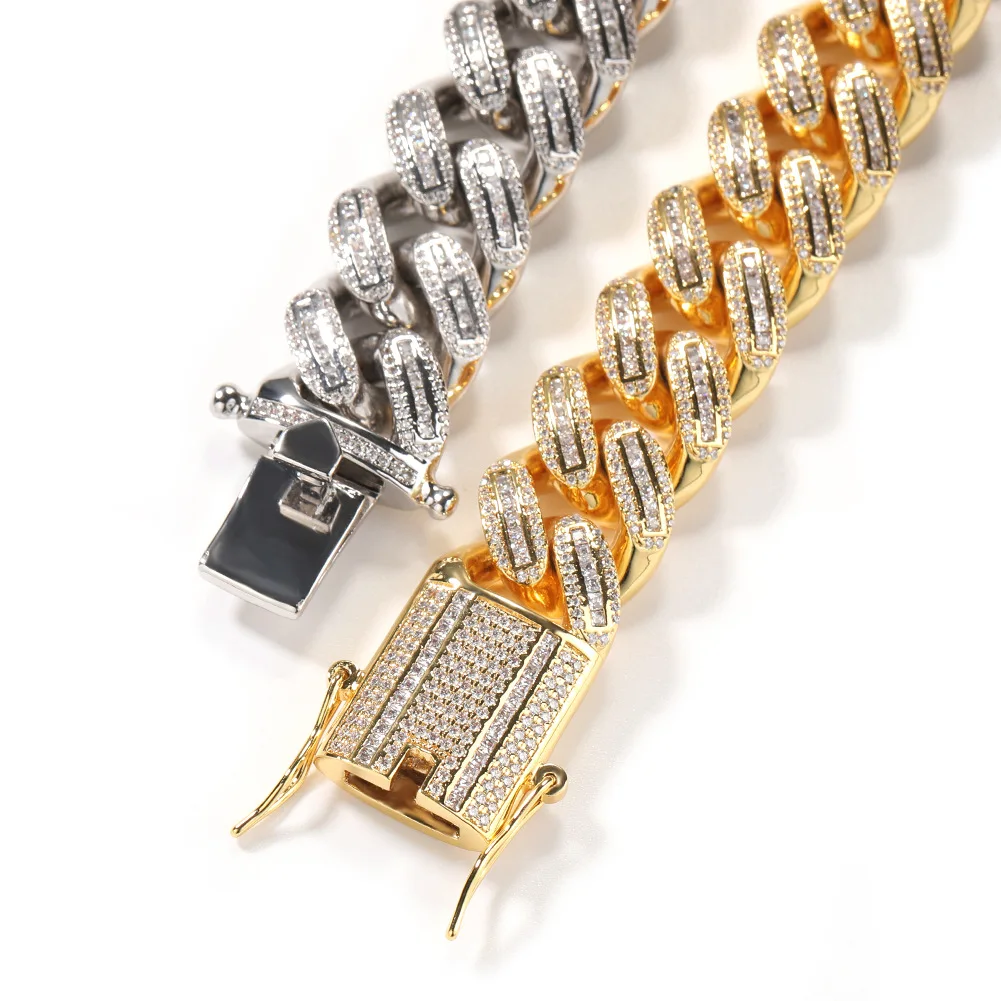 Europe and America Hiphop Rock Jewelry 18mm Thick Gold Iced Baguette Chain Party Figure Choker Necklaces