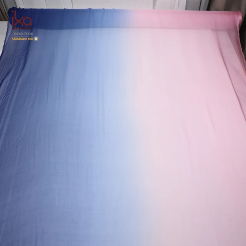Blue Pink Gradient Digital Printed Ultra Thin Wedding Custom Undyed China Natural Silk Chiffon Fabrics for Dress