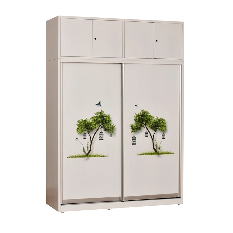 Modern Luxury Metal Clothes Cabinets Sliding Door Steel Wardrobe Almirah