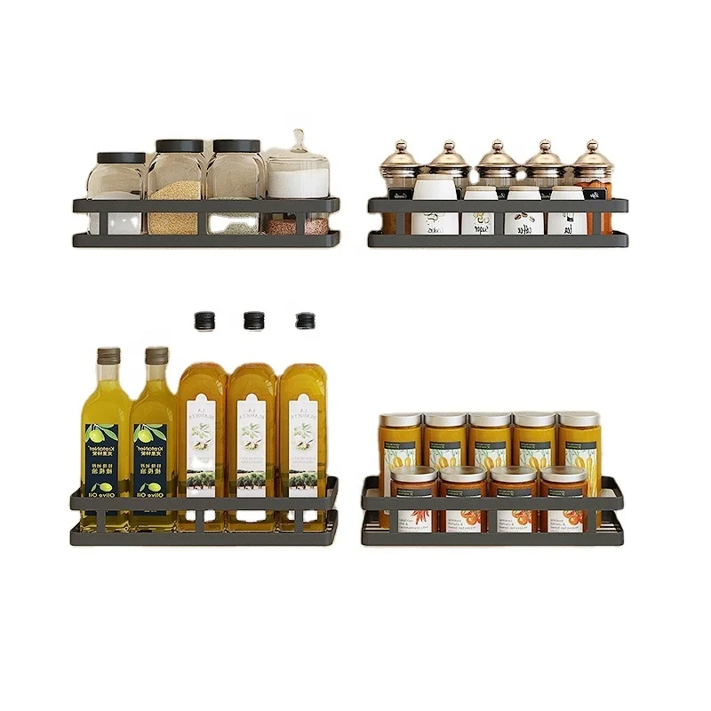 
No drilling spice rack hanging dish rack single tier rack for kitchen 