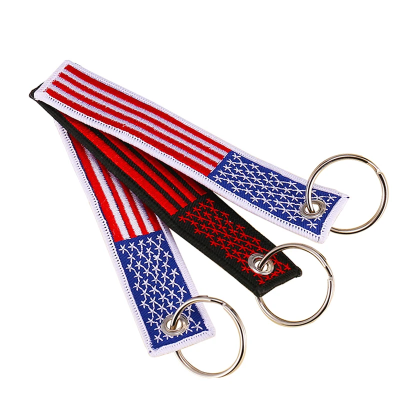 Manufacturers wholesale American flag embroidery key chain backpack small gift pendant promotional keychains & carabiners