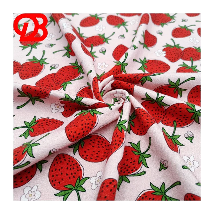 Good Quality 85%Cotton+15%Spandex Stretch Fabric Strawberry Pattern ly Fabric Custom Printed for Pajamas and dress