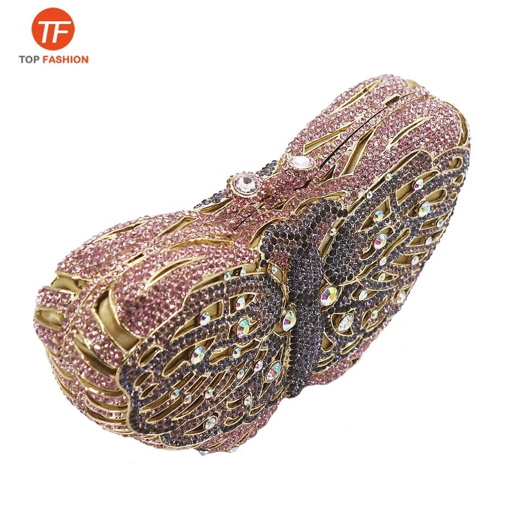 
Factory Wholesales Luxury Crystal Rhinestone Party Rigid Clutch Evening Bag Butterfly Diamante Clutch Purse 
