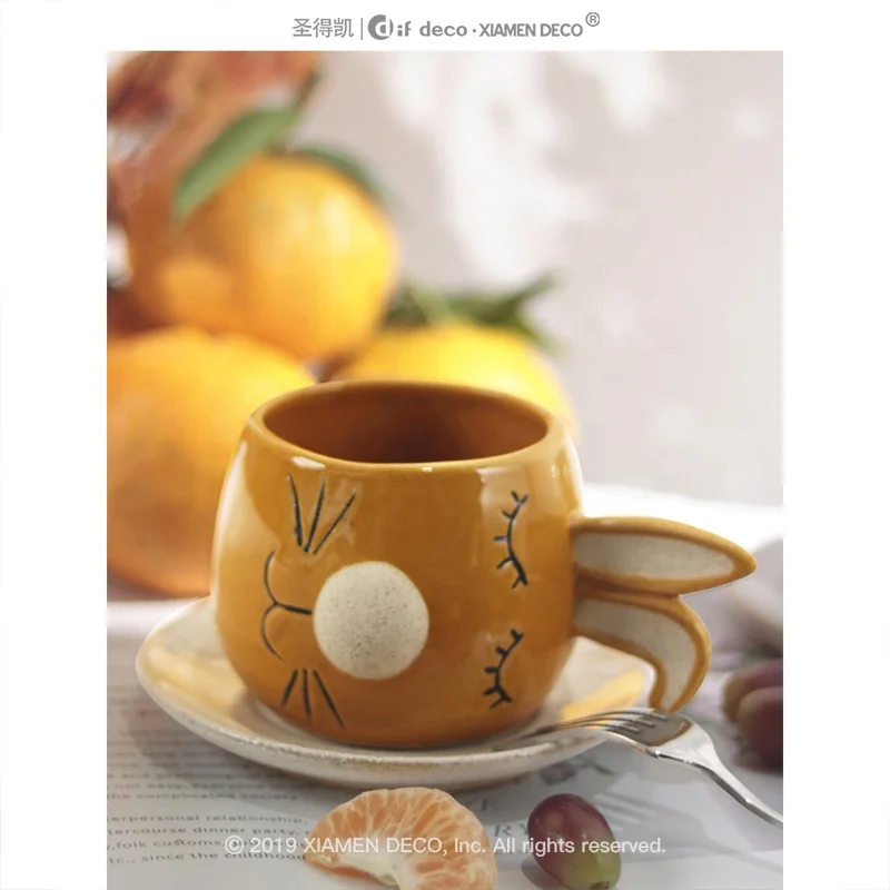 Cartoon tea cup and saucers ceramic Easter decorations porcelain mug set