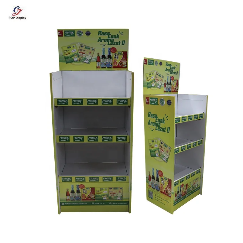Custom Recycled Friendly Cardboard Retail Display Shelf Courrguated Flooring Free Standing For Cookies Muffins With Paper Clip