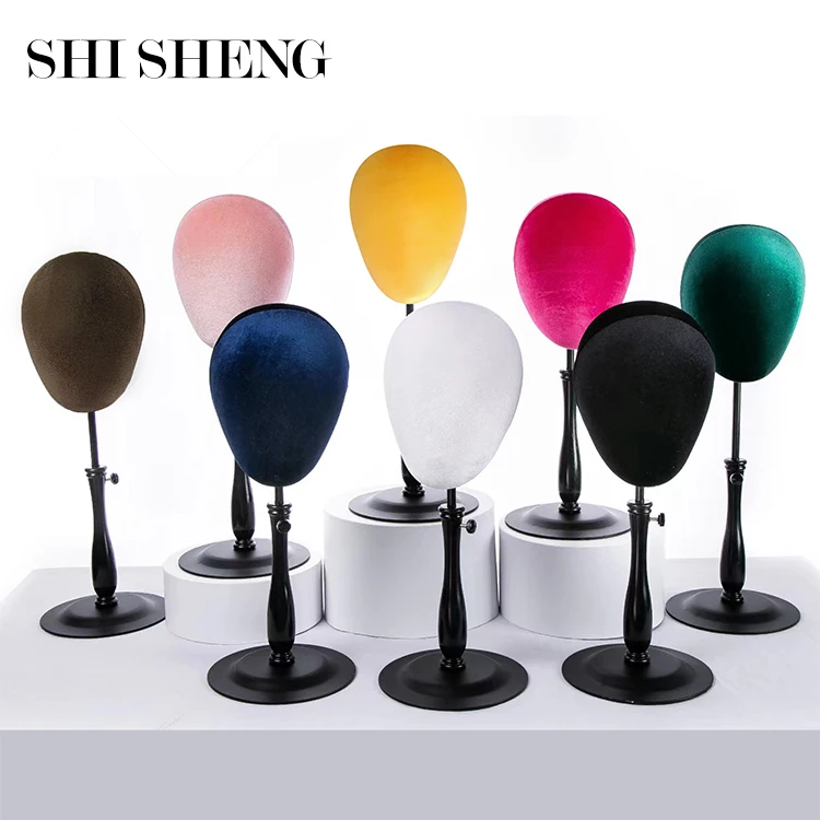 SHI SHENG Shinny Rhinestone Velvet Can Needle Mannequin Head for Wig Hat Glasses Display Manikin Holder With Base