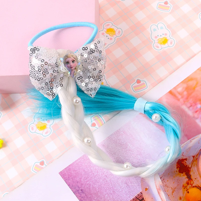 2022 Fro zen Princess Hair Accessories Sequin Glitter Bow Hair Rope Girl Braided Pigtail Wig Hair Tie