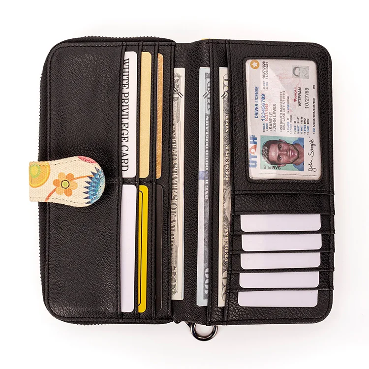 Beautiful Multi-style Canvas Women Wallet Mobile Phone Bag Large Capacity Coin Purse With Wrist Strap