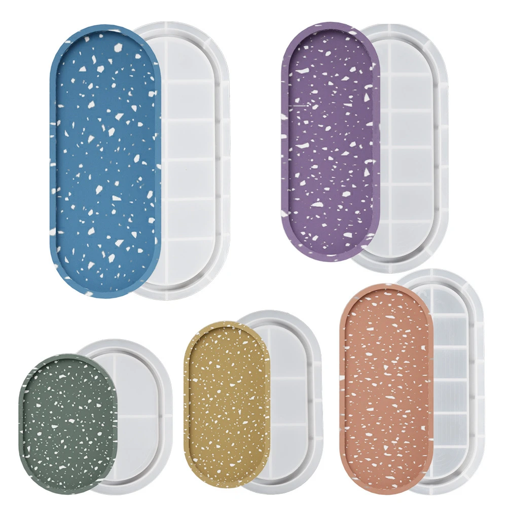 K28 Oval Tray DIY Cement Silicone Epoxy Resin Molds Trinket Rolling Gypsum Concrete Coaster For Jewelry Storage Home Decorate