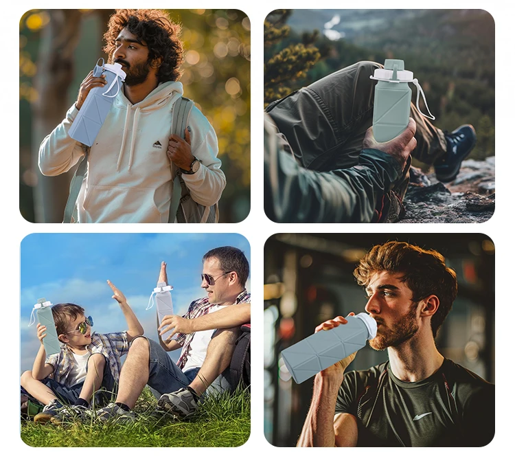 Leakproof Portable Camp Outdoor Travel Custom Food Grade Bpa Free Silicone Bottle Water With Silicone Cover Lid For Kids