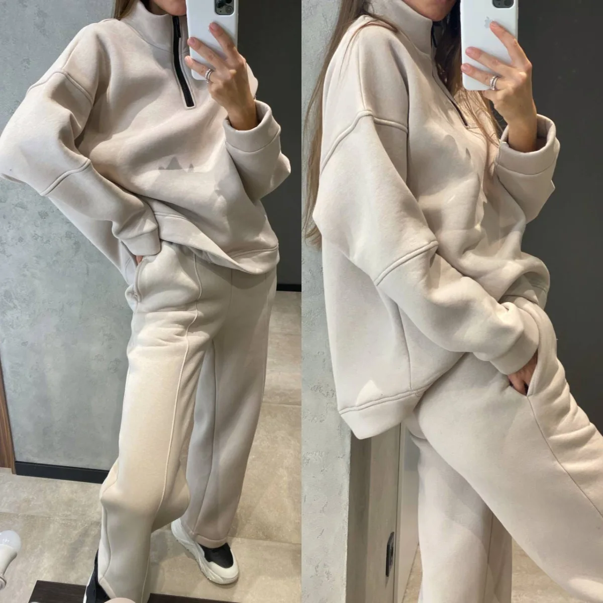 2021 Новый женский модный повседневный спортивный свитер костюм из двух предметов