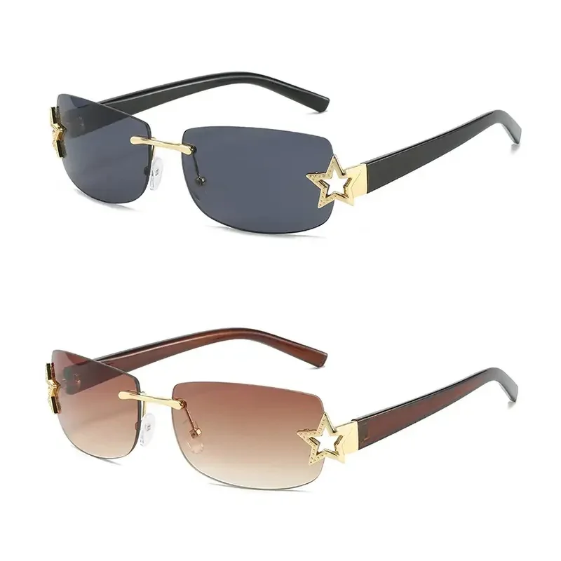 Lentes De Sol Vintage Star Rectangle Rimless Sun Glasses Y2k Square Frame Women Men Retro Frameless Sunglasses
