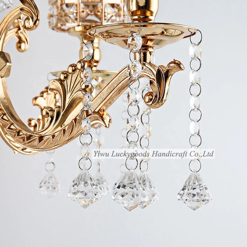 LK20191107-41 hot sale 5 arms Crystal candlestick candle holder metal for wedding decoration