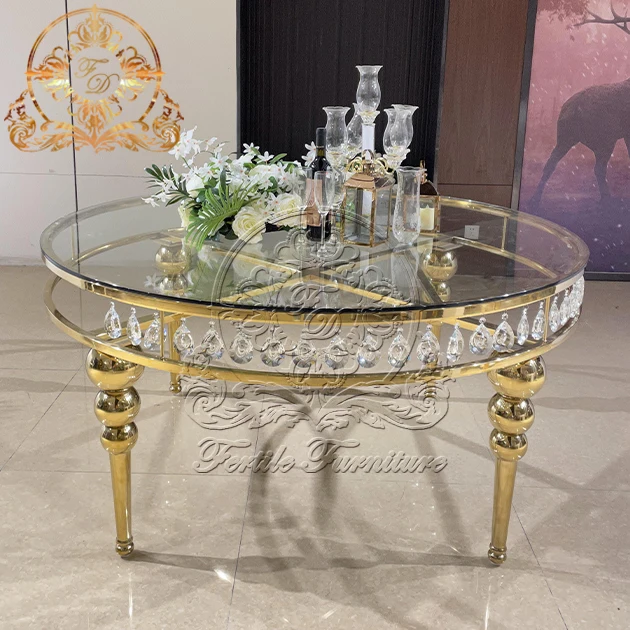Crystal side round shape clear glass wedding center table