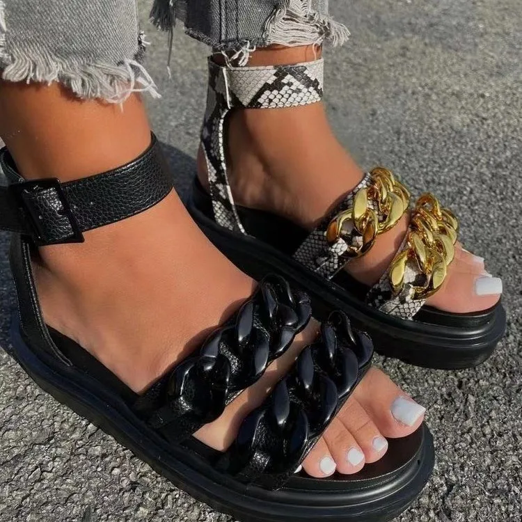 2021 Summer Fashion Trendy Chain Shoes Thick-Soled Buckle Roman Sandals Women