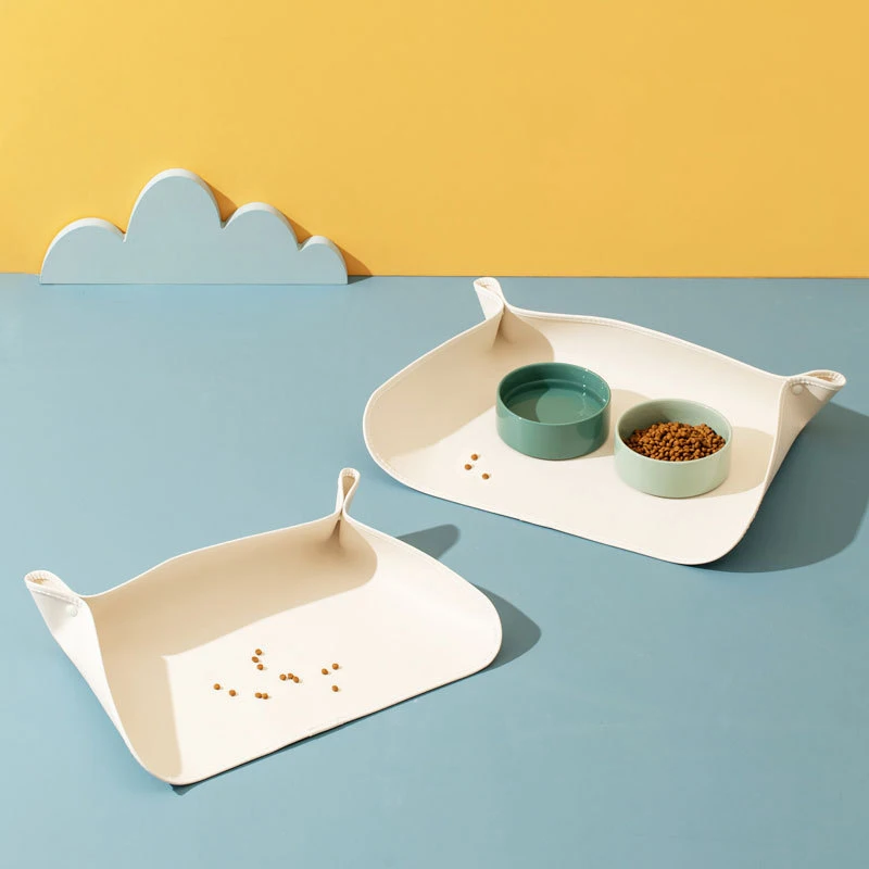 LIHONG Spill Prevention Pet Cat Food Bowl Mat Waterproof Oil-resistant PU Leather Anti-slip Dog Feeder Mat