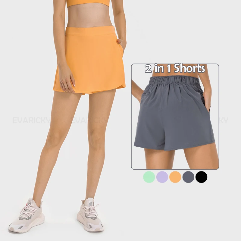 Wholesale 2In1 Tennis Skirt Outdoor Fabric Outfit Anti-Slip Elastic Waistband Design Running Workout Fitness Women Skirt Shorts