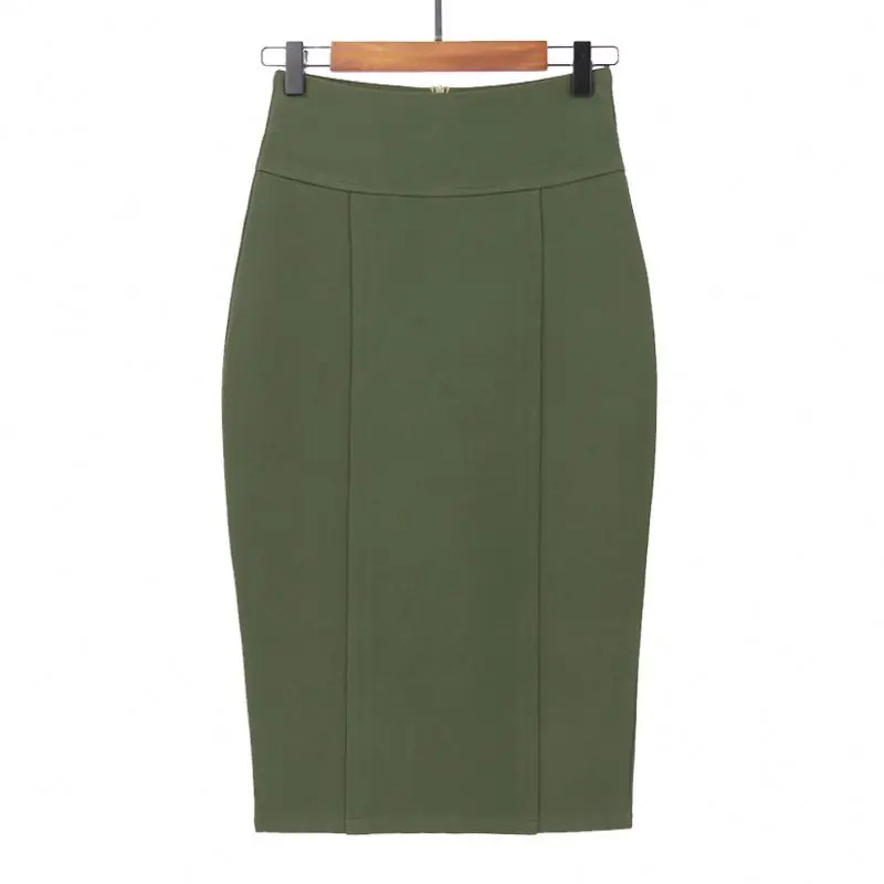 Плюс размер миди юбки однотонная Высокая талия сзади застежка-молния Bodycon Сексуальная юбка-карандаш для женщин