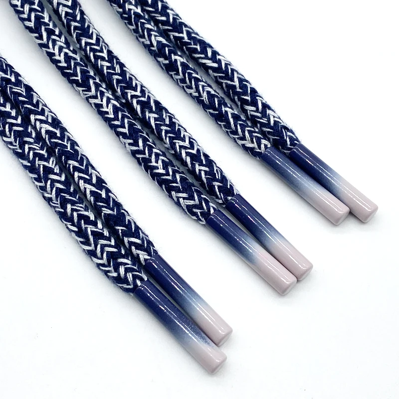 Custom drawstring braided cotton rope drawcord with metal tip Custom logo Metal autumn and winter hoodie rope