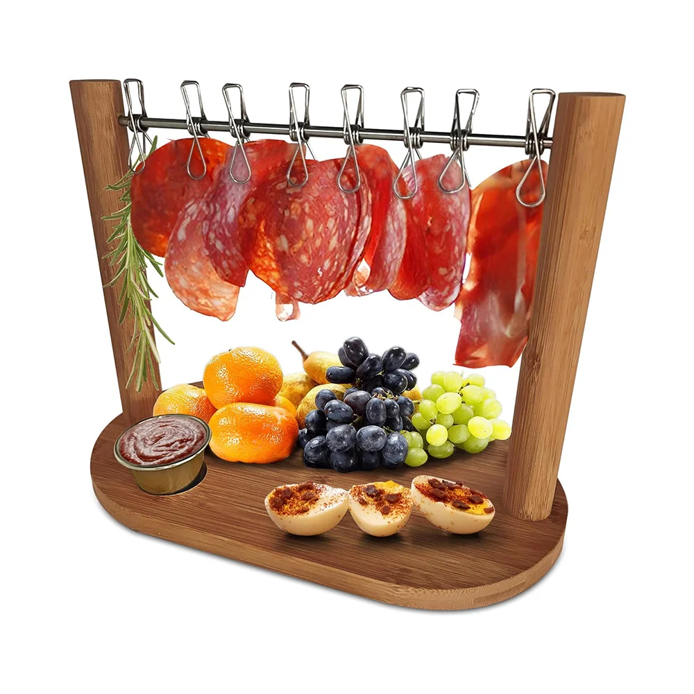Bamboo Grill Plate with Bacon Hooks Grilling Plate Gift Bamboo Cheese Board Cheese Plate